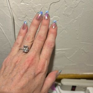 Louily Elegant Radiant Cut Engagement Ring For Women In Sterling Silver.